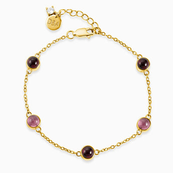 Cabochon Garnet & Pink Tourmaline Bracelet - Constellation 18KT Yellow Gold Vermeil Front View
