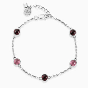 Cabochon Garnet & Pink Tourmaline Bracelet - Constellation 925 Sterling Front View