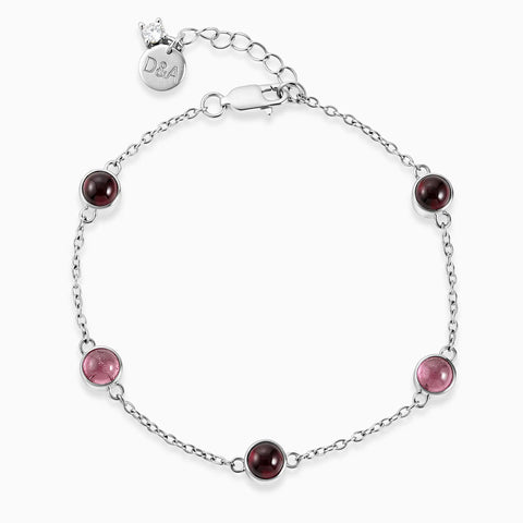Cabochon Garnet & Pink Tourmaline Bracelet - Constellation 925 Sterling Front View
