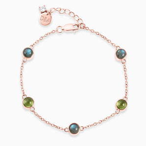 Cabochon Labradorite & Peridot Bracelet - Constellation 18KT Rose Gold Vermeil Front View