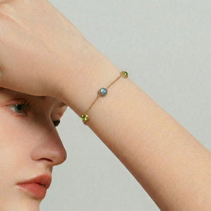 Cabochon Labradorite & Peridot Bracelet - Constellation 18KT Rose Gold Vermeil Model Shot