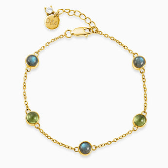Cabochon Labradorite & Peridot Bracelet - Constellation 18KT Yellow Gold Vermeil Front View