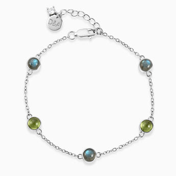 Cabochon Labradorite & Peridot Bracelet - Constellation 925 Sterling Front View