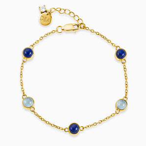 Cabochon Lapis Lazuli & Aquamarine Bracelet - Constellation 18KT Yellow Gold Vermeil Front View