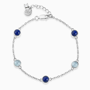 Cabochon Lapis Lazuli & Aquamarine Bracelet - Constellation 925 Sterling Front View