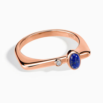 Cabochon Lapis Lazuli Puzzle Stacking Ring - Minimal Bubble 18KT Rose Gold Vermeil Front View