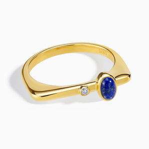 Cabochon Lapis Lazuli Puzzle Stacking Ring - Minimal Bubble 18KT Yellow Gold Vermeil Front View