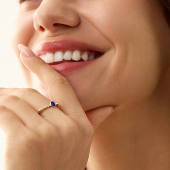 Cabochon Lapis Lazuli Puzzle Stacking Ring - Minimal Bubble 18KT Yellow Gold Vermeil Model Shot