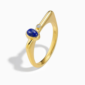 Cabochon Lapis Lazuli Puzzle Stacking Ring - Minimal Bubble 18KT Yellow Gold Vermeil Side View