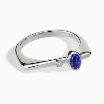 Cabochon Lapis Lazuli Puzzle Stacking Ring - Minimal Bubble 925 Sterling Front View
