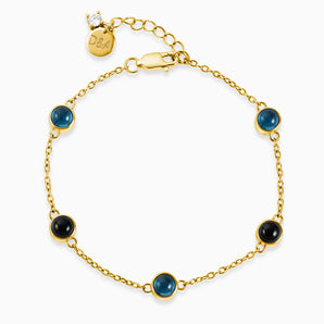 Cabochon London Blue Topaz & Black Onyx Bracelet - Constellation 18KT Yellow Gold Vermeil Front View