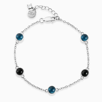 Cabochon London Blue Topaz & Black Onyx Bracelet - Constellation 925 Sterling Front View