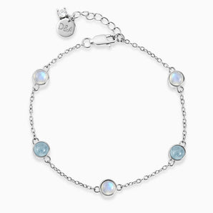 Cabochon Moonstone & Aquamarine Bracelet - Constellation 925 Sterling Front View