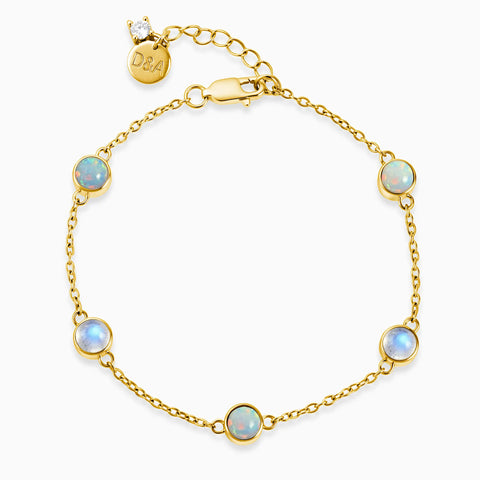 Cabochon Opal & Moonstone Bracelet - Constellation 18KT Yellow Gold Vermeil Front View