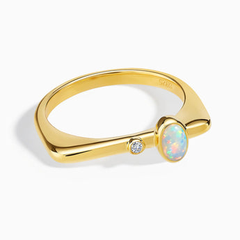Cabochon Opal Puzzle Stacking Ring - Minimal Bubble 18KT Yellow Gold Vermeil Front View