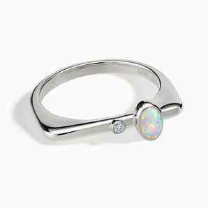 Cabochon Opal Puzzle Stacking Ring - Minimal Bubble 925 Sterling Front View