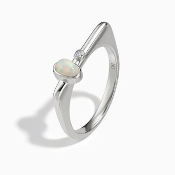 Cabochon Opal Puzzle Stacking Ring - Minimal Bubble 925 Sterling Side View