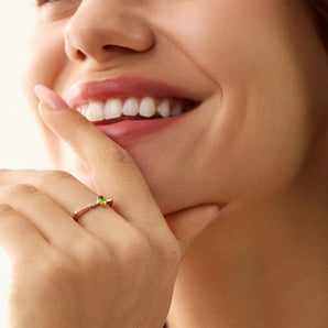 Cabochon Peridot Puzzle Stacking Ring - Minimal Bubble 18KT Rose Gold Vermeil Model Shot