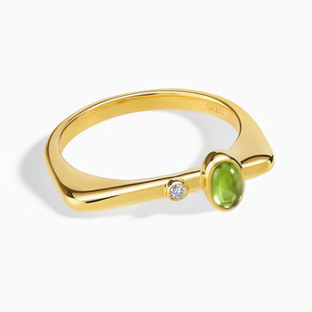 Cabochon Peridot Puzzle Stacking Ring - Minimal Bubble 18KT Yellow Gold Vermeil Front View