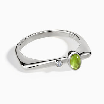 Cabochon Peridot Puzzle Stacking Ring - Minimal Bubble 925 Sterling Front View