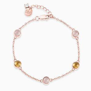 Cabochon Rose Quartz & Citrine Bracelet - Constellation 18KT Rose Gold Vermeil Front View
