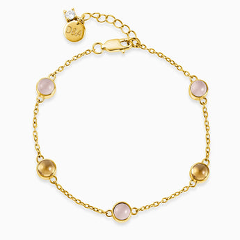 Cabochon Rose Quartz & Citrine Bracelet - Constellation 18KT Yellow Gold Vermeil Front View