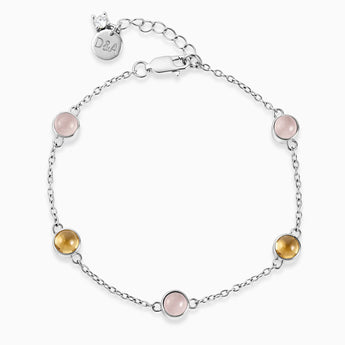 Cabochon Rose Quartz & Citrine Bracelet - Constellation 925 Sterling Front View