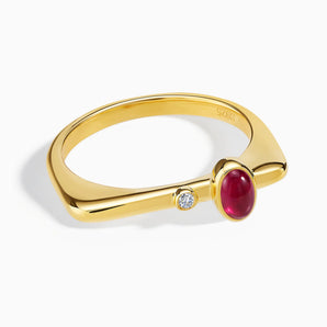 Cabochon Ruby Puzzle Stacking Ring - Minimal Bubble 18KT Yellow Gold Vermeil Front View