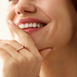 Cabochon Ruby Puzzle Stacking Ring - Minimal Bubble 18KT Yellow Gold Vermeil Model Shot