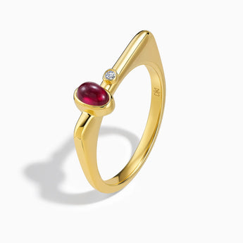 Cabochon Ruby Puzzle Stacking Ring - Minimal Bubble 18KT Yellow Gold Vermeil Side View