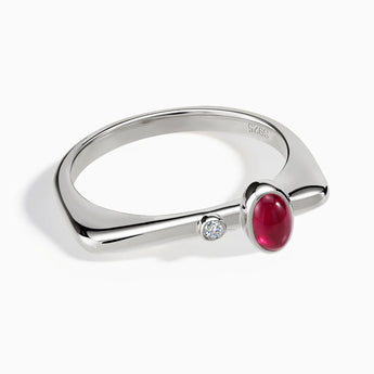 Cabochon Ruby Puzzle Stacking Ring - Minimal Bubble 925 Sterling Front View