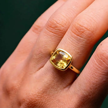 Citrine Cushion Ring - Pure Hush 18KT Yellow Gold Vermeil Worn View