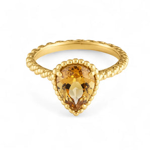Citrine Pear Ring - Still Light 18KT Yellow Gold Vermeil Front View