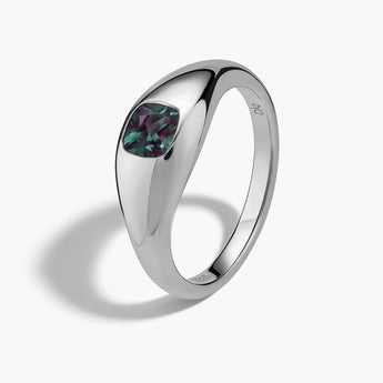 Cushion Alexandrite Signet Ring - Monolith 925 Sterling Side View