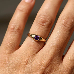 Cushion Amethyst Signet Ring - Monolith 18KT Yellow Gold Vermeil Model Shot