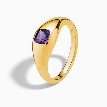 Cushion Amethyst Signet Ring - Monolith 18KT Yellow Gold Vermeil Side View