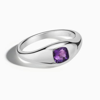 Cushion Amethyst Signet Ring - Monolith 925 Sterling Front View