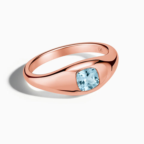 Cushion Aquamarine Signet Ring - Monolith 18KT Rose Gold Vermeil Front View