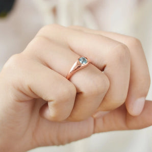 Cushion Aquamarine Signet Ring - Monolith 18KT Rose Gold Vermeil Model Shot