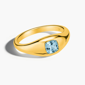 Cushion Aquamarine Signet Ring - Monolith 18KT Yellow Gold Vermeil Front View