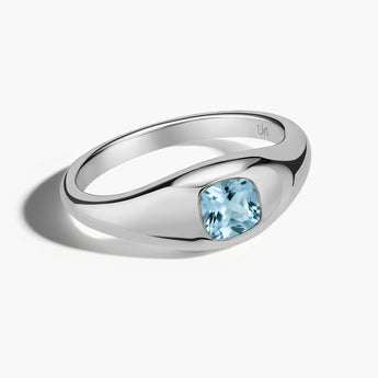 Cushion Aquamarine Signet Ring - Monolith 925 Sterling Front View