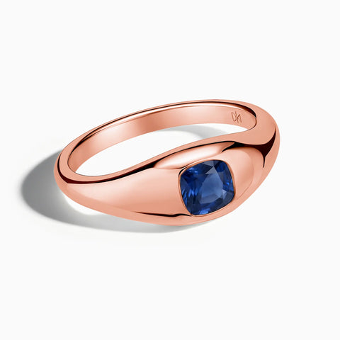 Cushion Blue Sapphire Signet Ring - Monolith 18KT Rose Gold Vermeil Front View