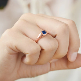 Cushion Blue Sapphire Signet Ring - Monolith 18KT Rose Gold Vermeil Model Shot