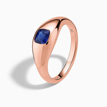 Cushion Blue Sapphire Signet Ring - Monolith 18KT Rose Gold Vermeil Side View