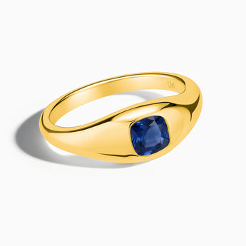 Cushion Blue Sapphire Signet Ring - Monolith 18KT Yellow Gold Vermeil Front View