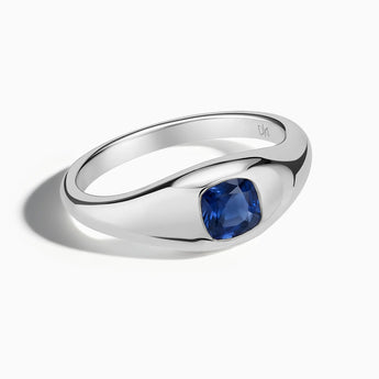 Cushion Blue Sapphire Signet Ring - Monolith 925 Sterling Front View