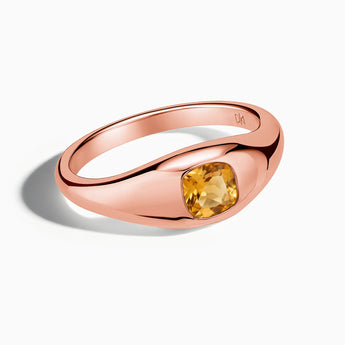 Cushion Citrine Signet Ring - Monolith 18KT Rose Gold Vermeil Front View