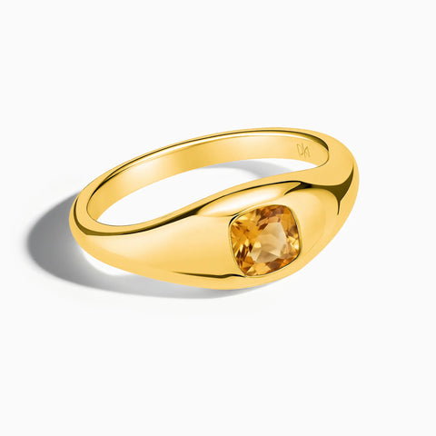 Cushion Citrine Signet Ring - Monolith 18KT Yellow Gold Vermeil Front View