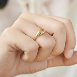 Cushion Citrine Signet Ring - Monolith 18KT Yellow Gold Vermeil Model Shot