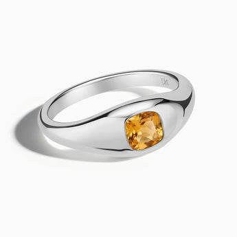 Cushion Citrine Signet Ring - Monolith 925 Sterling Front View